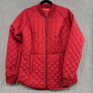 Ilse Jacobsen Hornbaek Jacket Red Quilted Padded Short Knit Collar Size 38/US 8